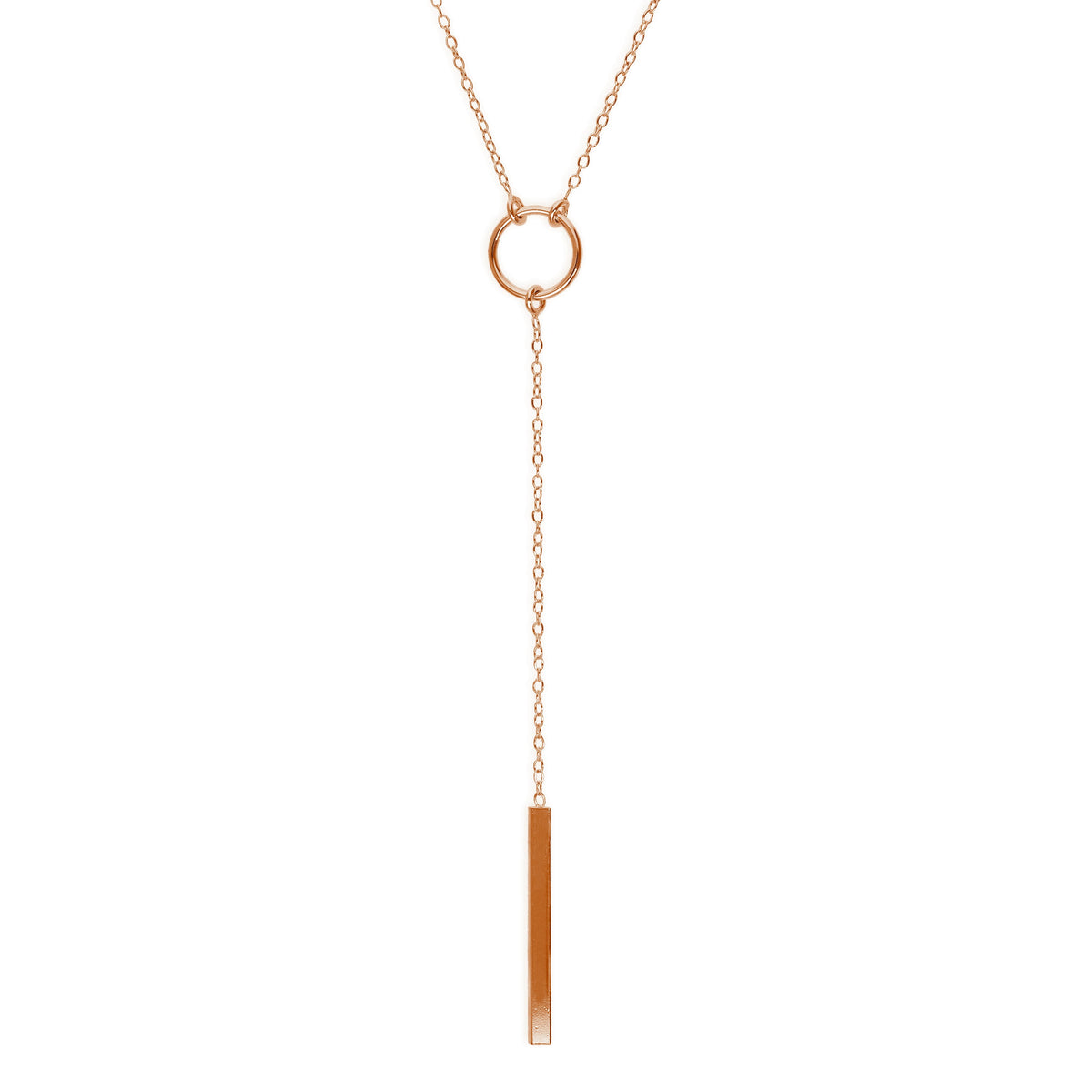 Collier en argent sterling plaqué or rose avec cercle et barre de 45,7 cm