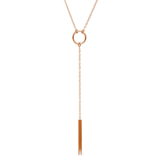 Collier en argent sterling plaqué or rose avec cercle et barre de 45,7 cm
