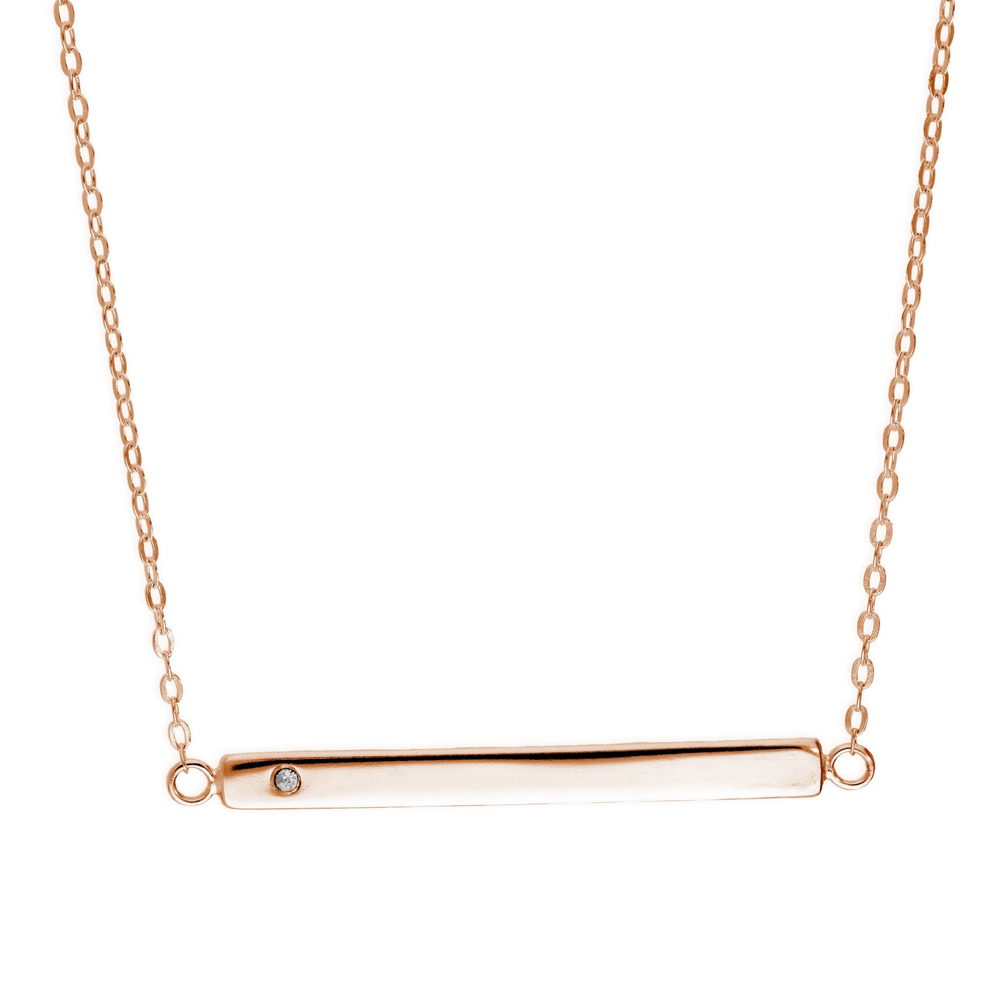 Collier en argent sterling plaqué or rose avec barre gravée en zircone cubique