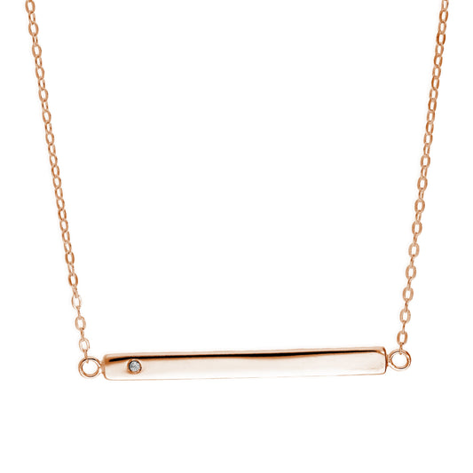 Collier en argent sterling plaqué or rose avec barre gravée en zircone cubique