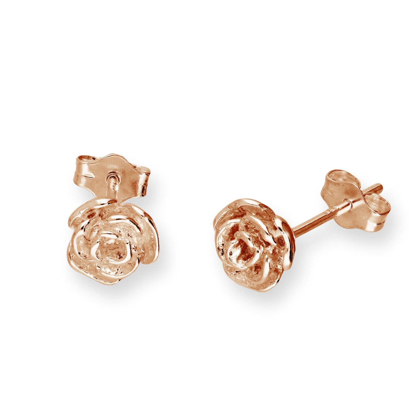 Boucles d'oreilles à tige en argent sterling plaqué or rose et bouton de rose