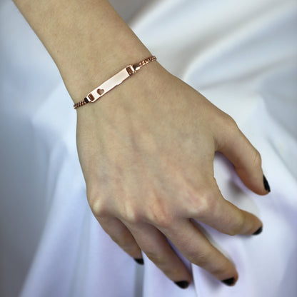 Bracelet d'identification gravable en argent sterling plaqué or rose de 15 cm