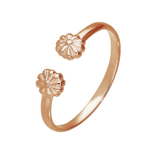 Bague d'orteil réglable en argent sterling plaqué or rose avec fleurs