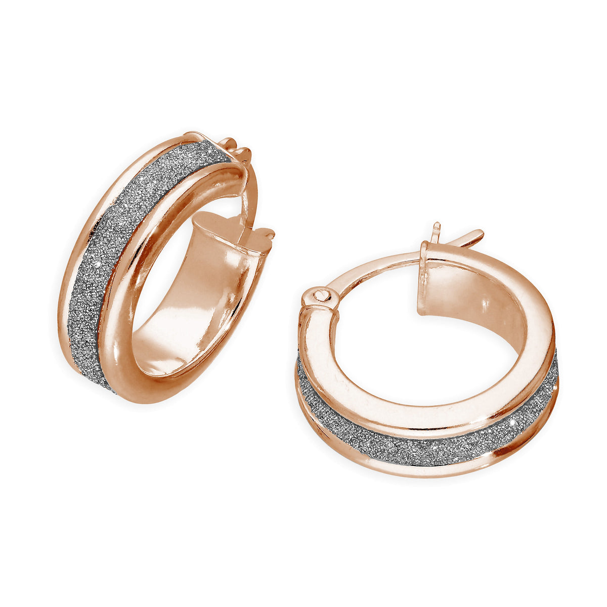 Boucles d'oreilles créoles givrées en argent sterling plaqué or rose de 15 mm