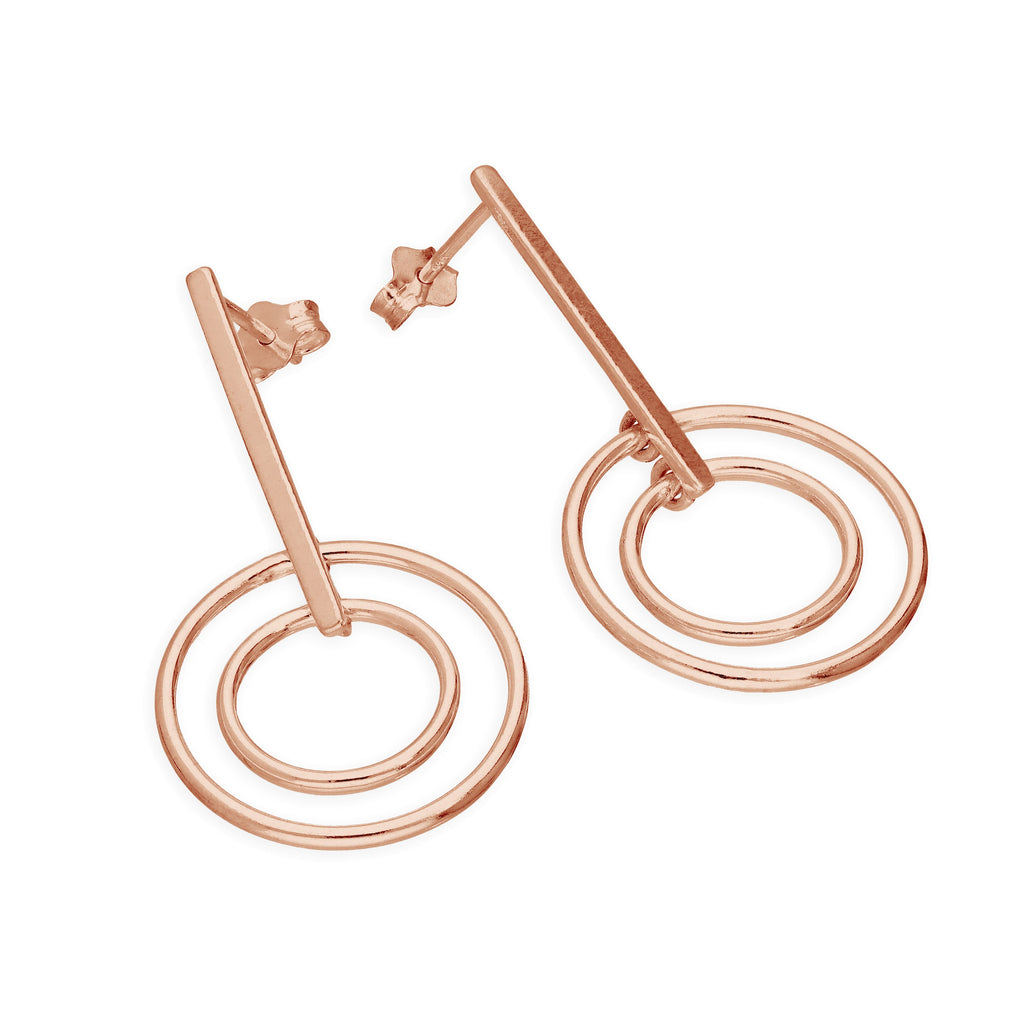 Boucles d'oreilles pendantes en argent sterling plaqué or rose avec barre et cercles