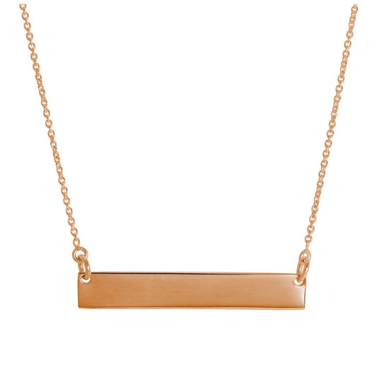Collier en argent sterling plaqué or rose avec barre gravable 40,6 cm