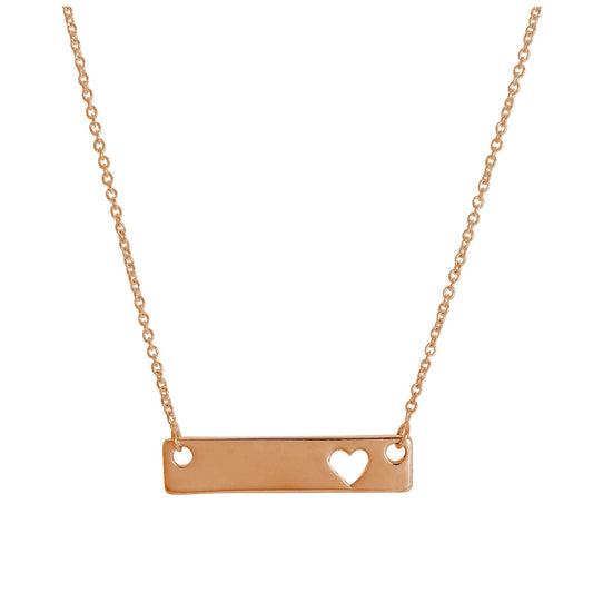 Collier en argent sterling plaqué or rose avec plaque d'identification en forme de cœur, 43 cm