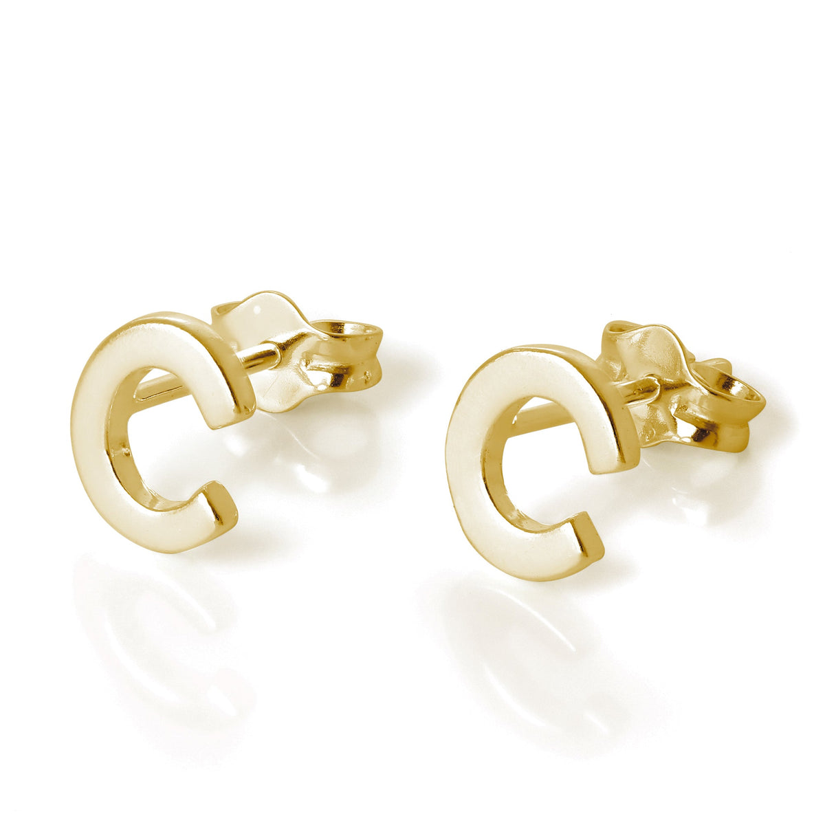Boucles d'oreilles à tige en argent sterling plaqué or jaune avec lettres de l'alphabet