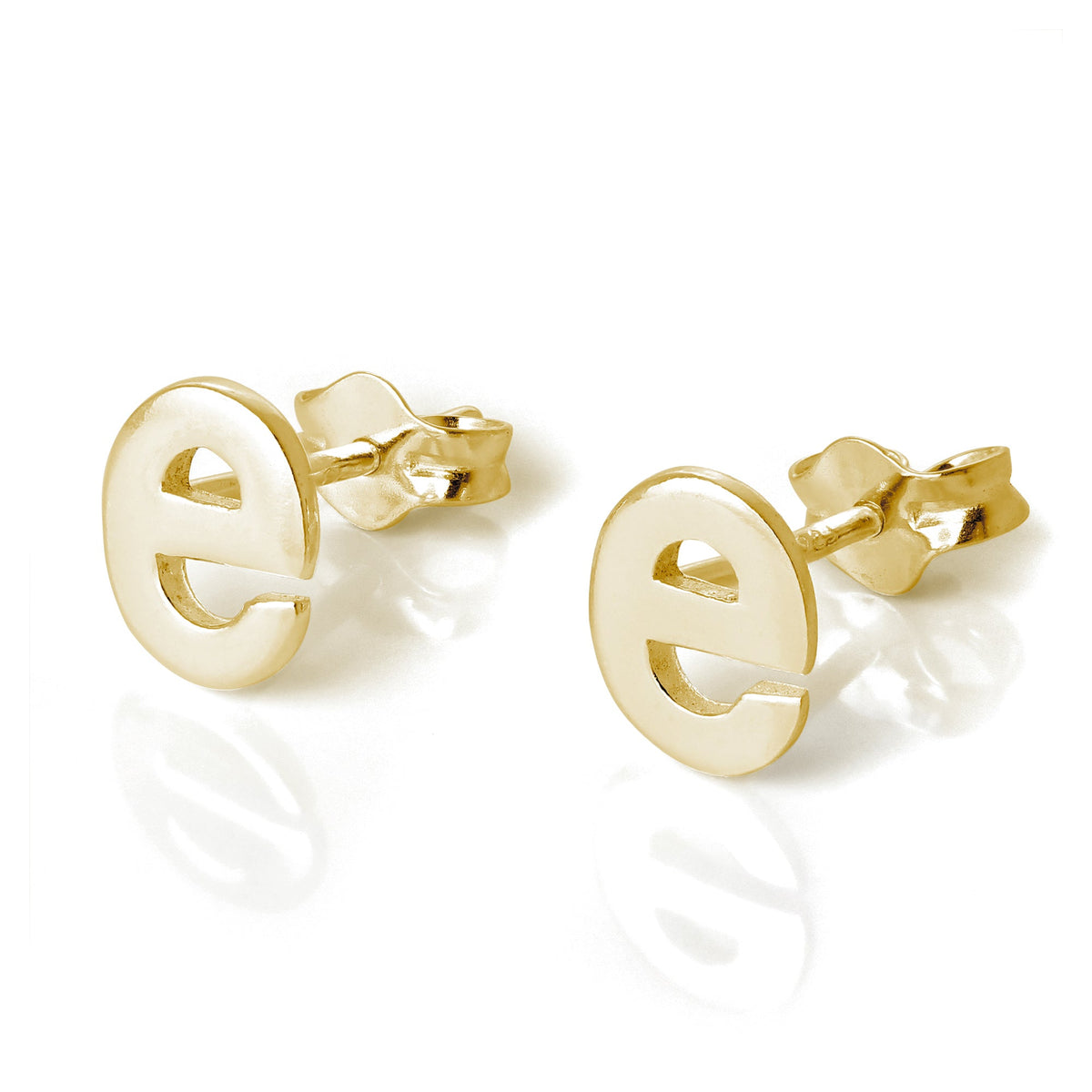Boucles d'oreilles à tige en argent sterling plaqué or jaune avec lettres de l'alphabet