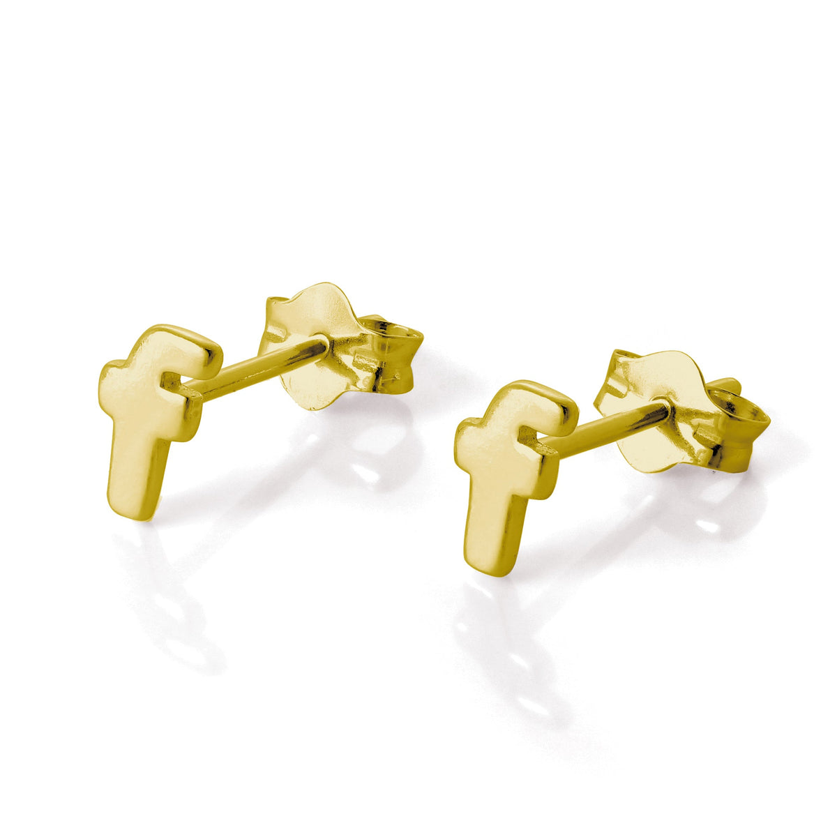 Boucles d'oreilles à tige en argent sterling plaqué or jaune avec lettres de l'alphabet