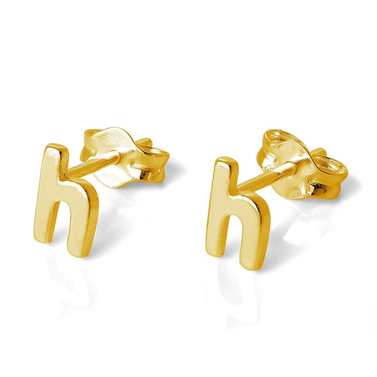 Boucles d'oreilles à tige en argent sterling plaqué or jaune avec lettres de l'alphabet