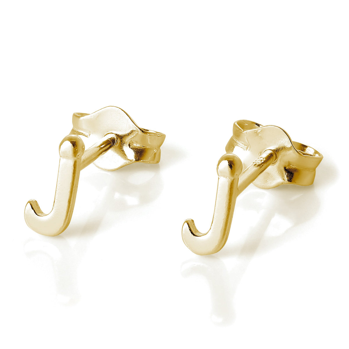 Boucles d'oreilles à tige en argent sterling plaqué or jaune avec lettres de l'alphabet
