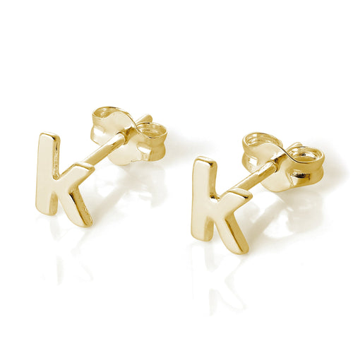 Boucles d'oreilles à tige en argent sterling plaqué or jaune avec lettres de l'alphabet