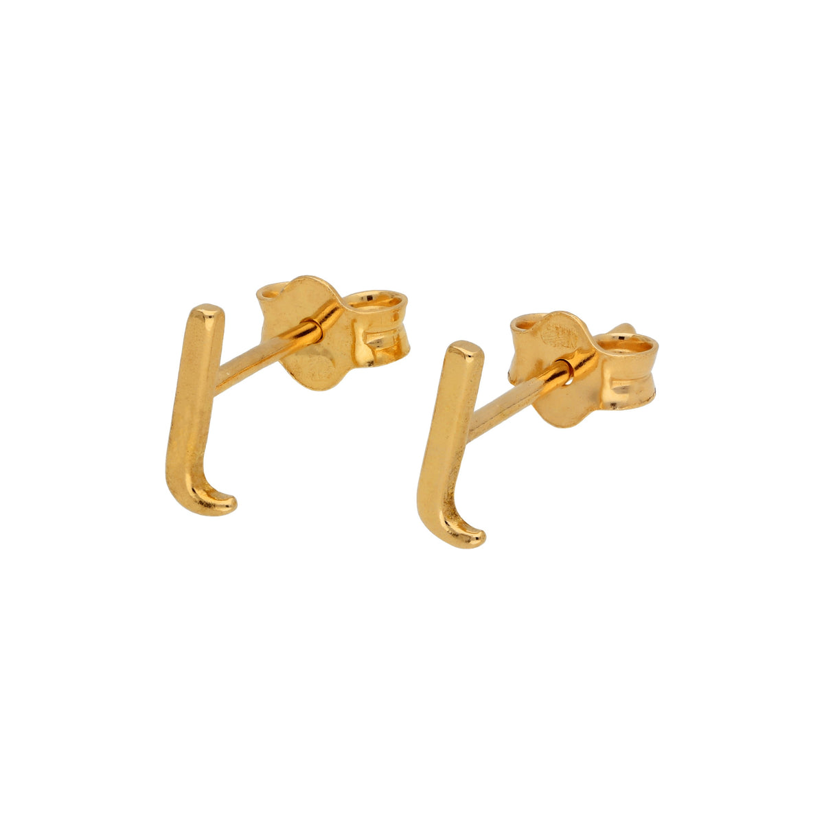 Boucles d'oreilles à tige en argent sterling plaqué or jaune avec lettres de l'alphabet