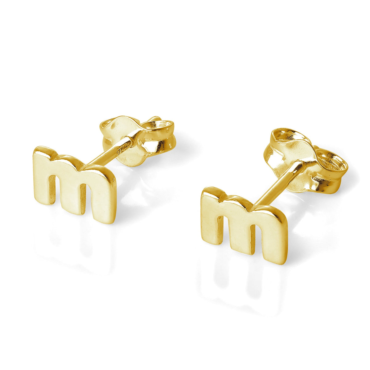 Boucles d'oreilles à tige en argent sterling plaqué or jaune avec lettres de l'alphabet