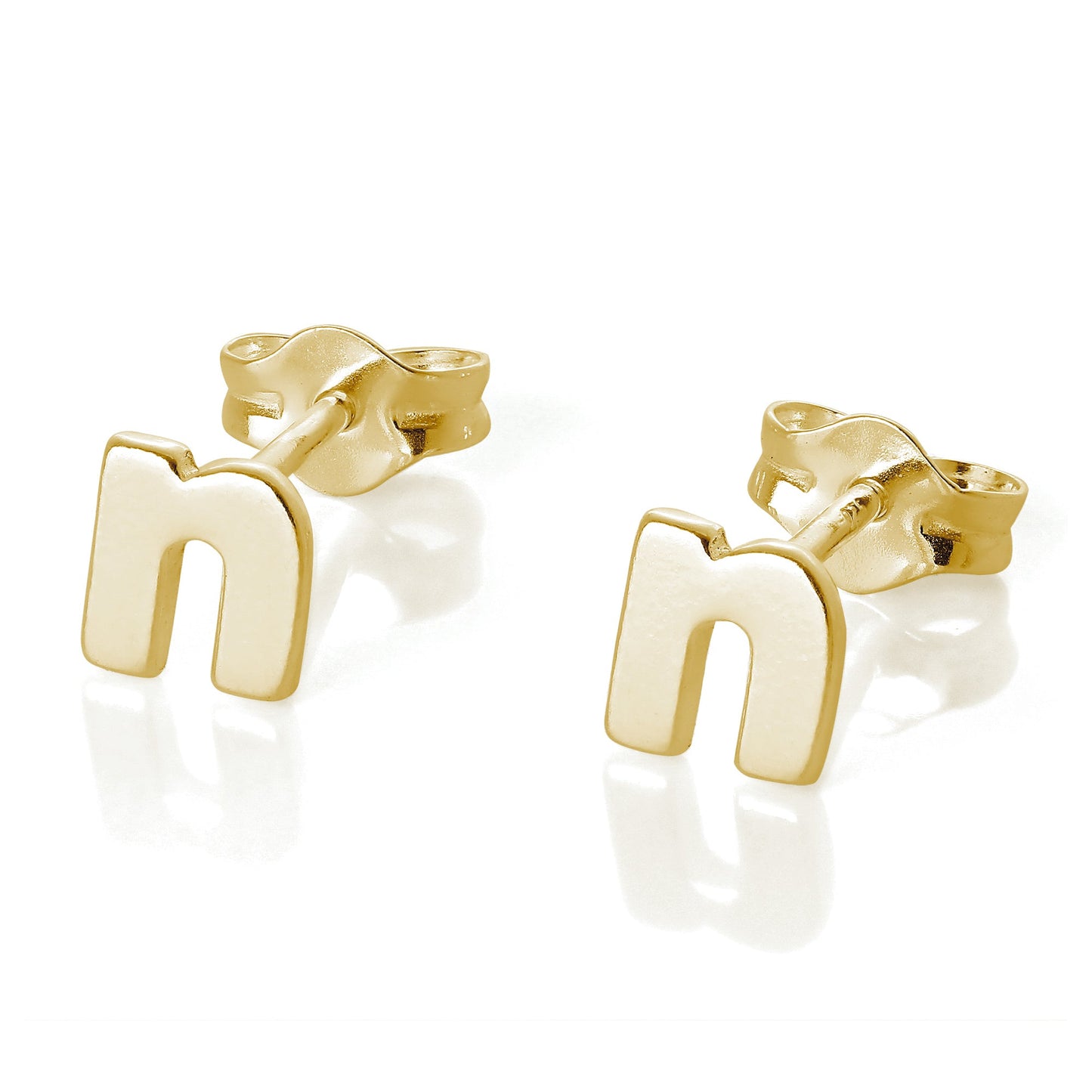 Boucles d'oreilles à tige en argent sterling plaqué or jaune avec lettres de l'alphabet