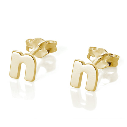 Boucles d'oreilles à tige en argent sterling plaqué or jaune avec lettres de l'alphabet