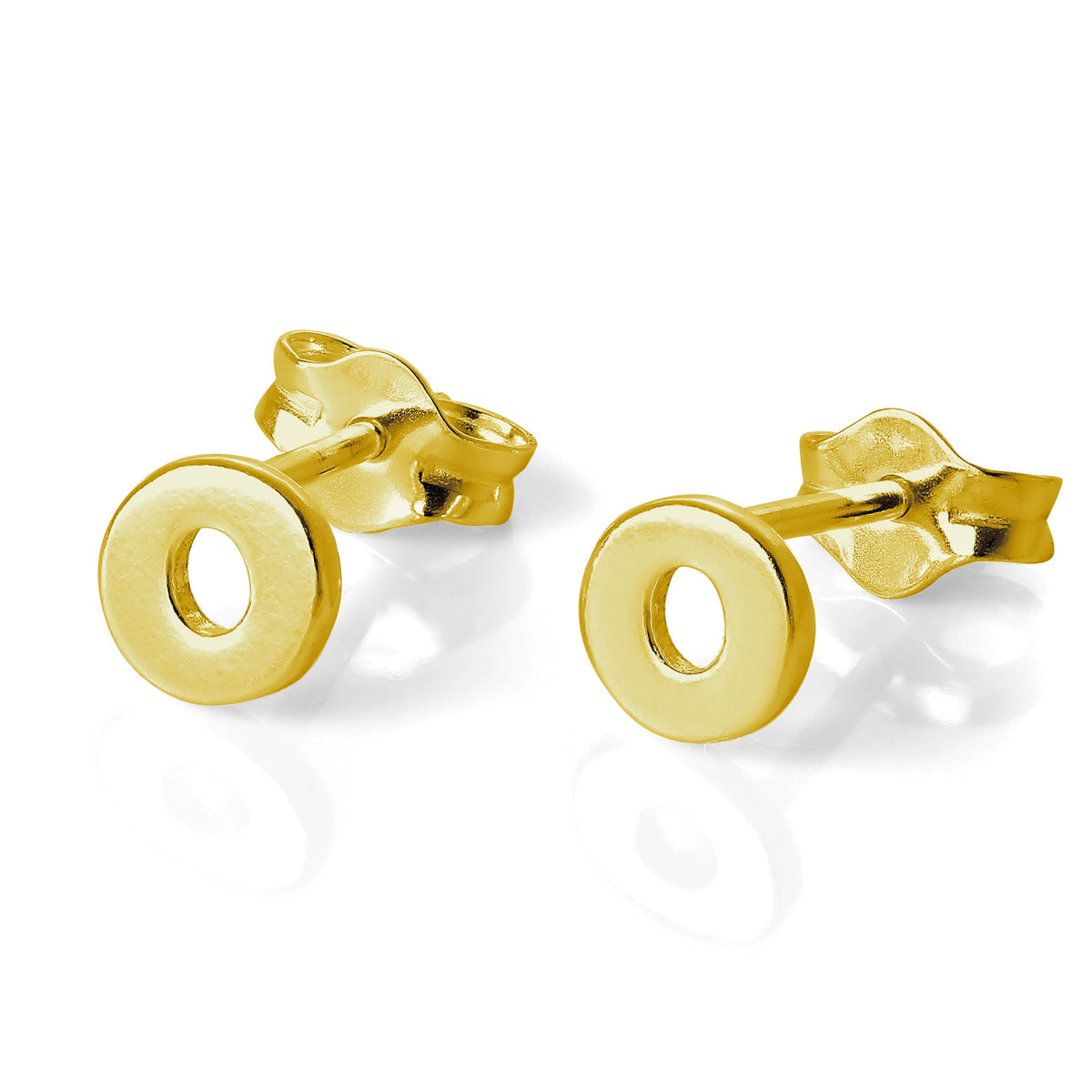 Boucles d'oreilles à tige en argent sterling plaqué or jaune avec lettres de l'alphabet