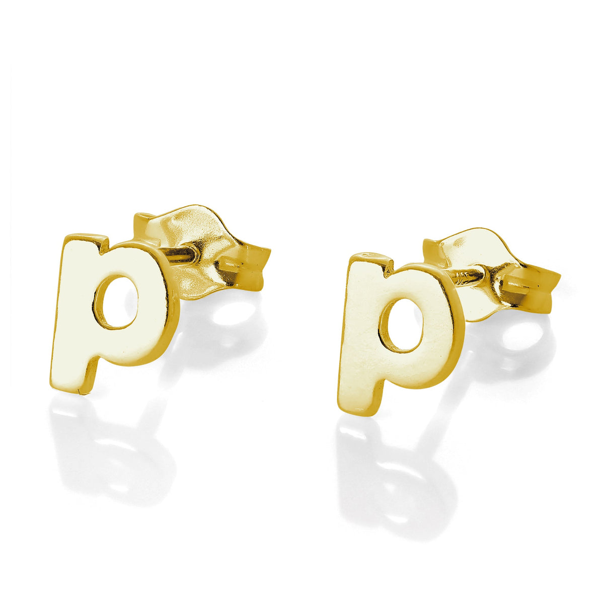 Boucles d'oreilles à tige en argent sterling plaqué or jaune avec lettres de l'alphabet