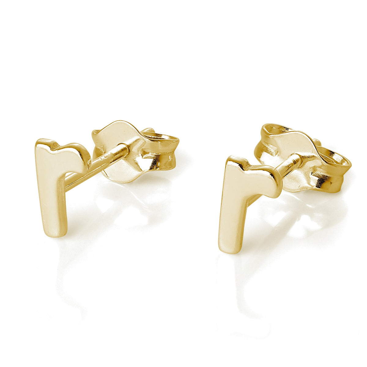 Boucles d'oreilles à tige en argent sterling plaqué or jaune avec lettres de l'alphabet