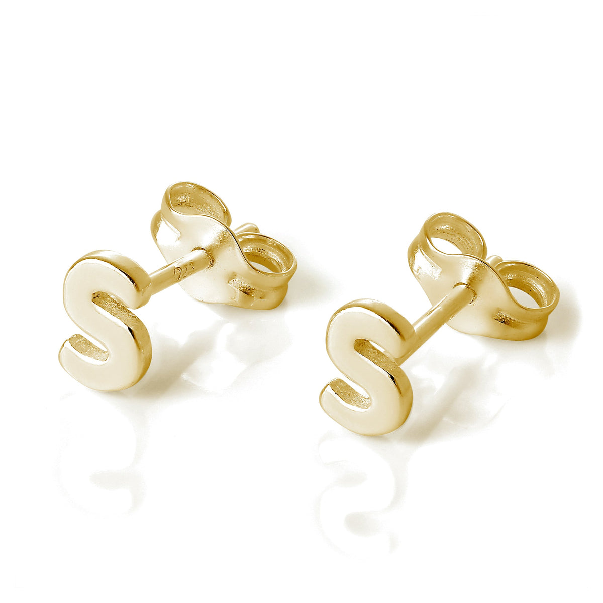 Boucles d'oreilles à tige en argent sterling plaqué or jaune avec lettres de l'alphabet