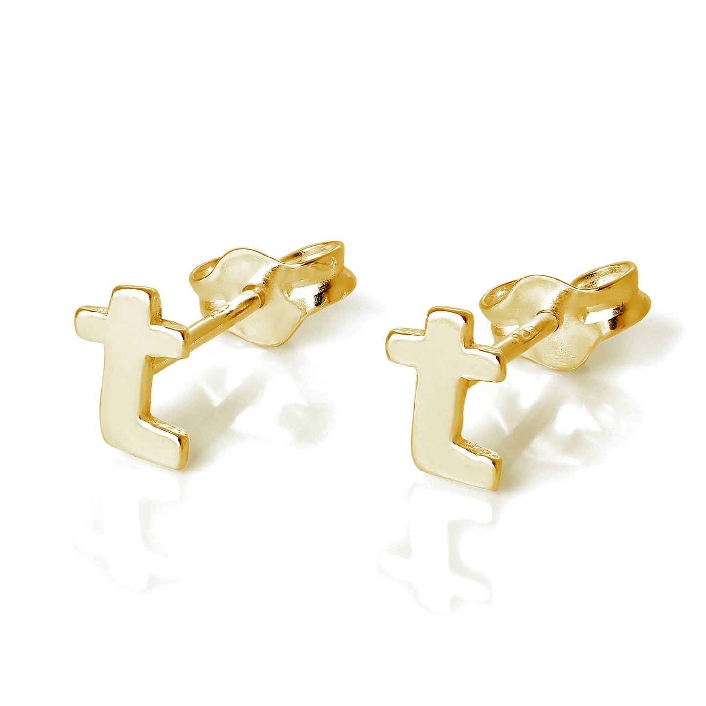 Boucles d'oreilles à tige en argent sterling plaqué or jaune avec lettres de l'alphabet