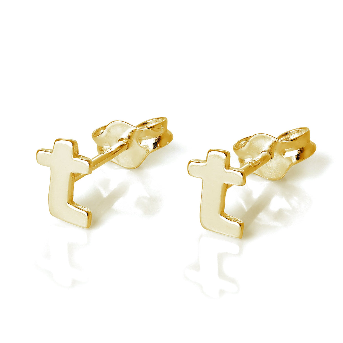 Boucles d'oreilles à tige en argent sterling plaqué or jaune avec lettres de l'alphabet