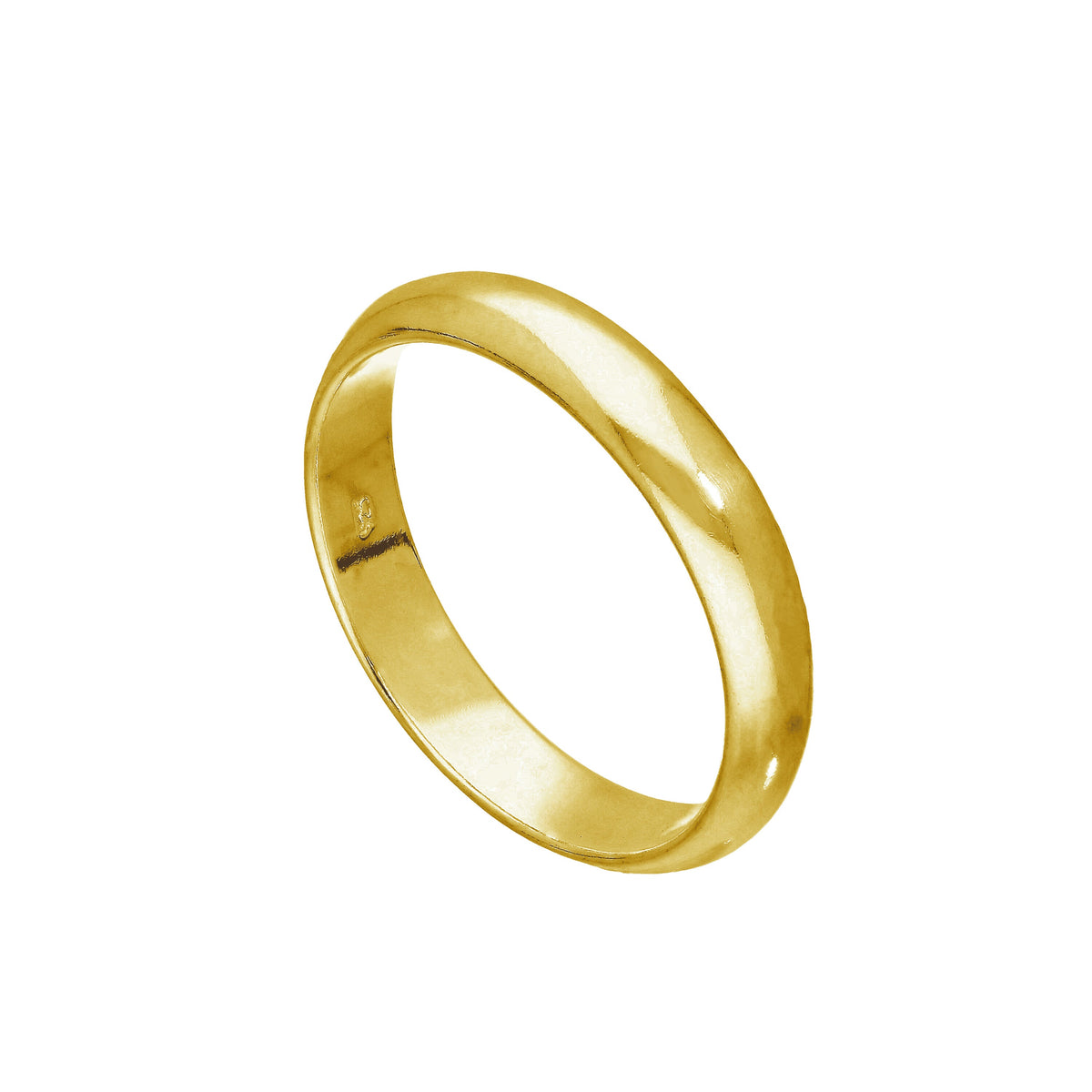 Alliance en argent sterling plaqué or de 4 mm en forme de D, tailles (48 - 76)