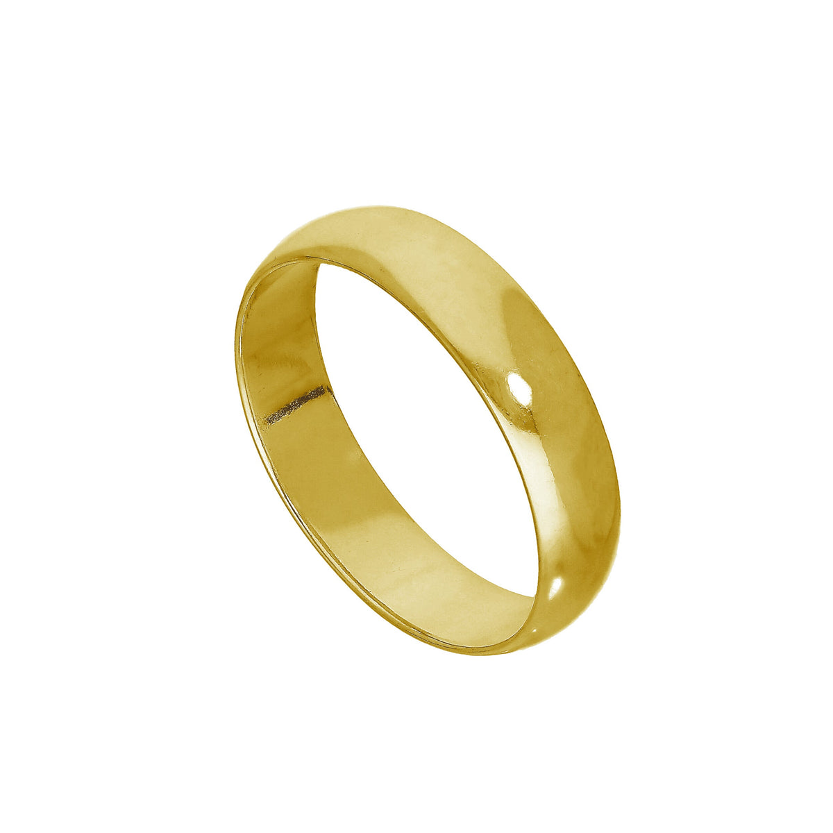 Alliance en argent sterling plaqué or jaune de 5 mm en forme de D, tailles (48 - 75)