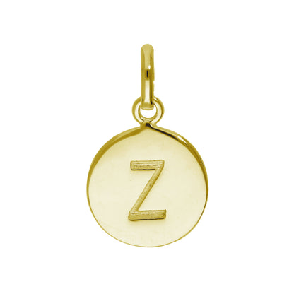 Breloque ronde en argent sterling plaqué or avec lettre AZ gravable