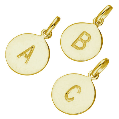 Breloque ronde en argent sterling plaqué or avec lettre AZ gravable