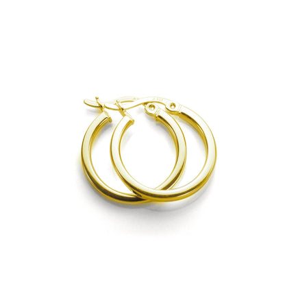 Boucles d'oreilles créoles carrées en argent sterling plaqué or 12-40 mm