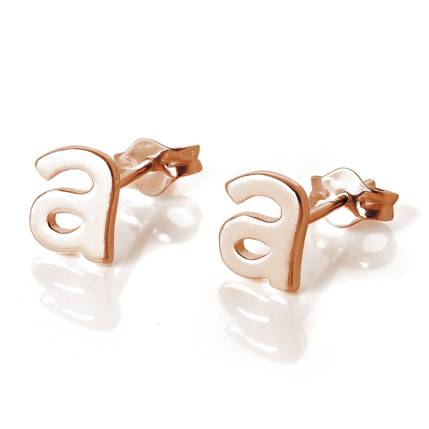 Boucles d'oreilles à tige en argent sterling plaqué or rose avec lettres de l'alphabet (A à T)