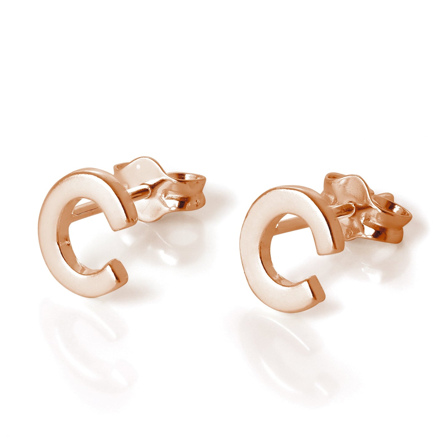 Boucles d'oreilles à tige en argent sterling plaqué or rose avec lettres de l'alphabet (A à T)