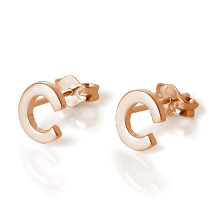 Boucles d'oreilles à tige en argent sterling plaqué or rose avec lettres de l'alphabet (A à T)