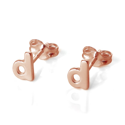 Boucles d'oreilles à tige en argent sterling plaqué or rose avec lettres de l'alphabet (A à T)