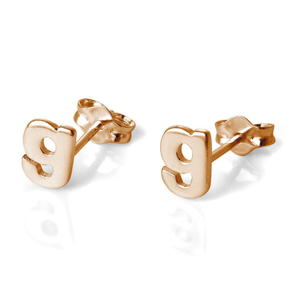 Boucles d'oreilles à tige en argent sterling plaqué or rose avec lettres de l'alphabet (A à T)