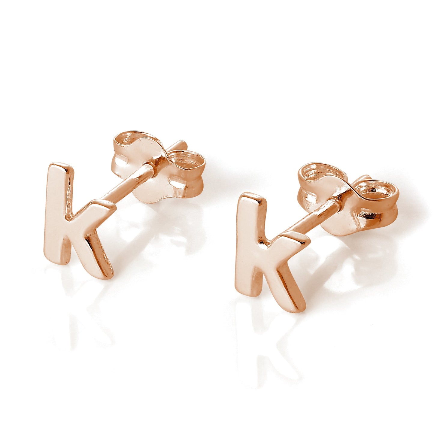 Boucles d'oreilles à tige en argent sterling plaqué or rose avec lettres de l'alphabet (A à T)