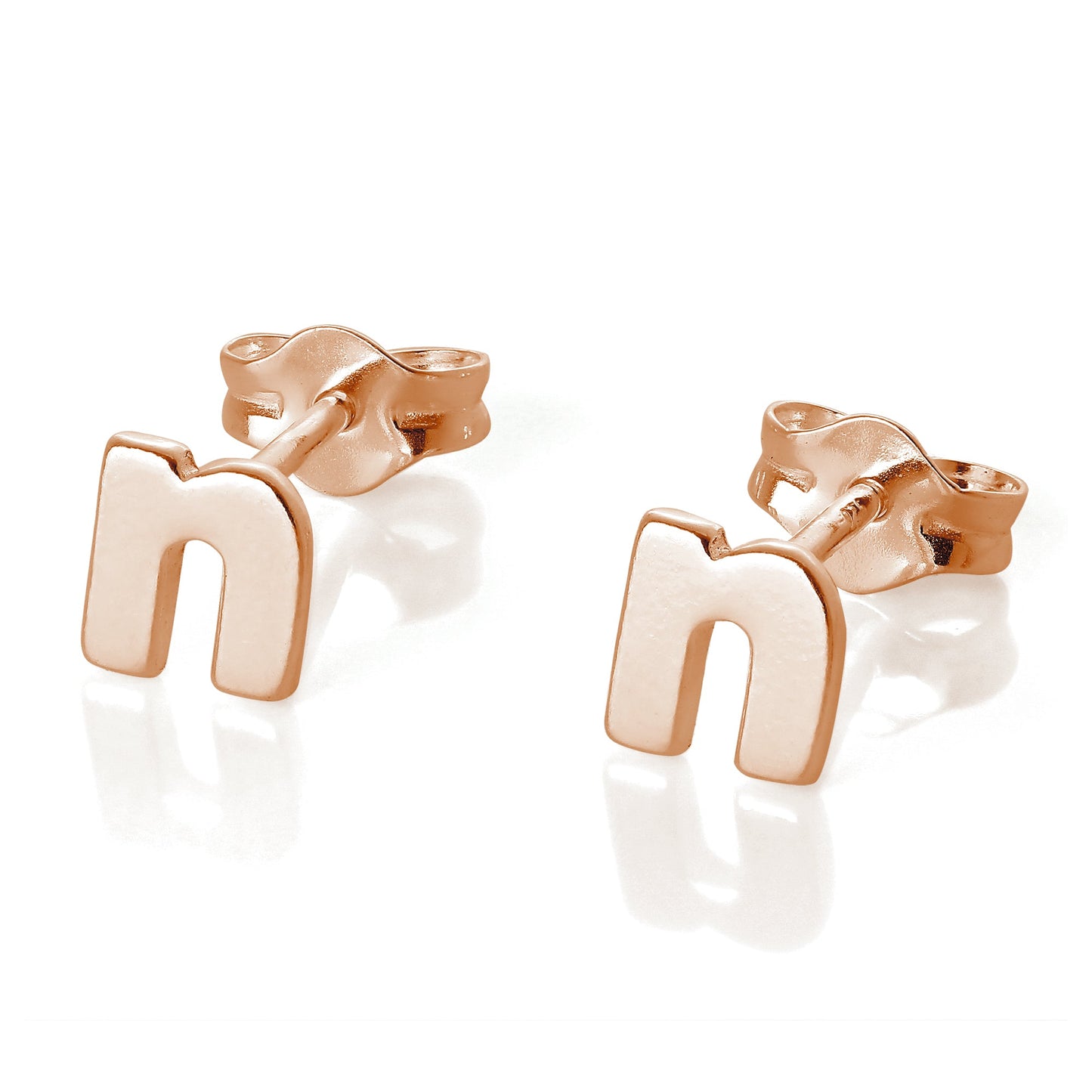 Boucles d'oreilles à tige en argent sterling plaqué or rose avec lettres de l'alphabet (A à T)