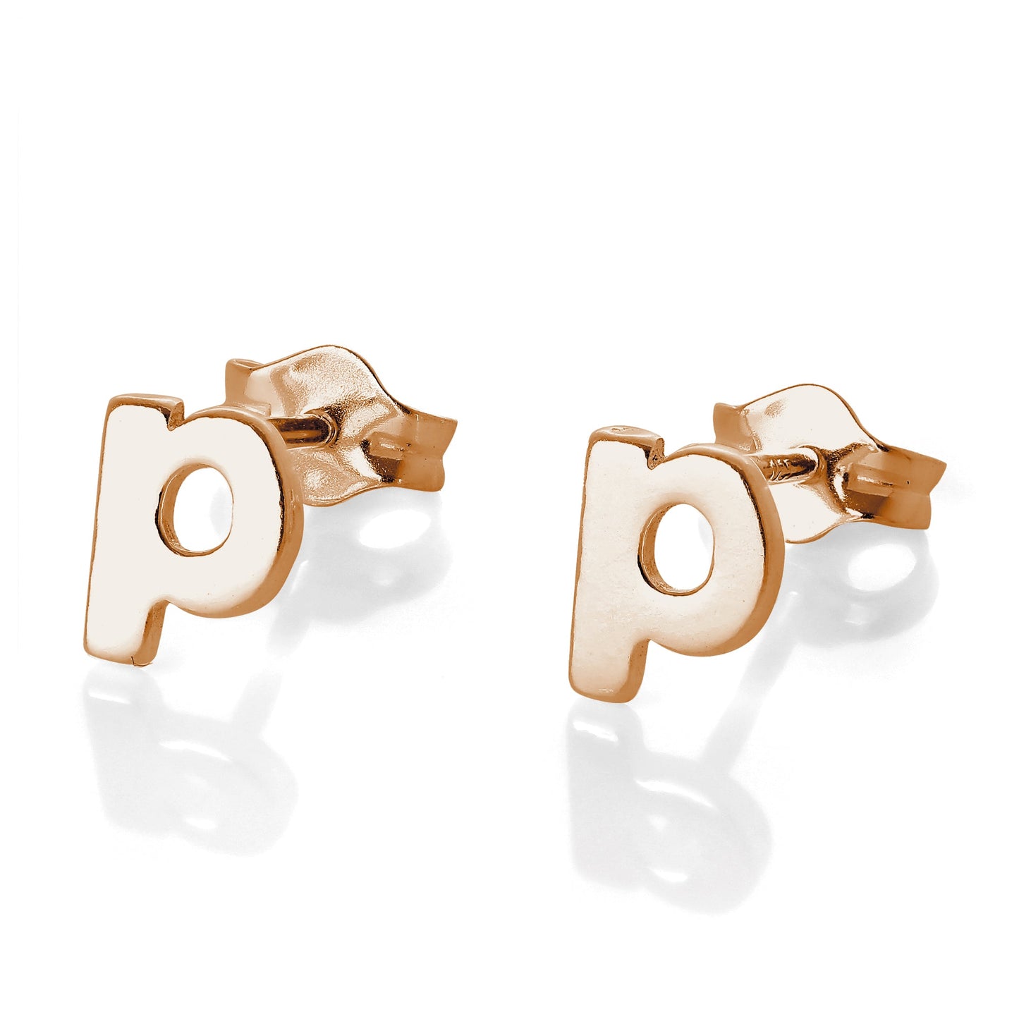 Boucles d'oreilles à tige en argent sterling plaqué or rose avec lettres de l'alphabet (A à T)