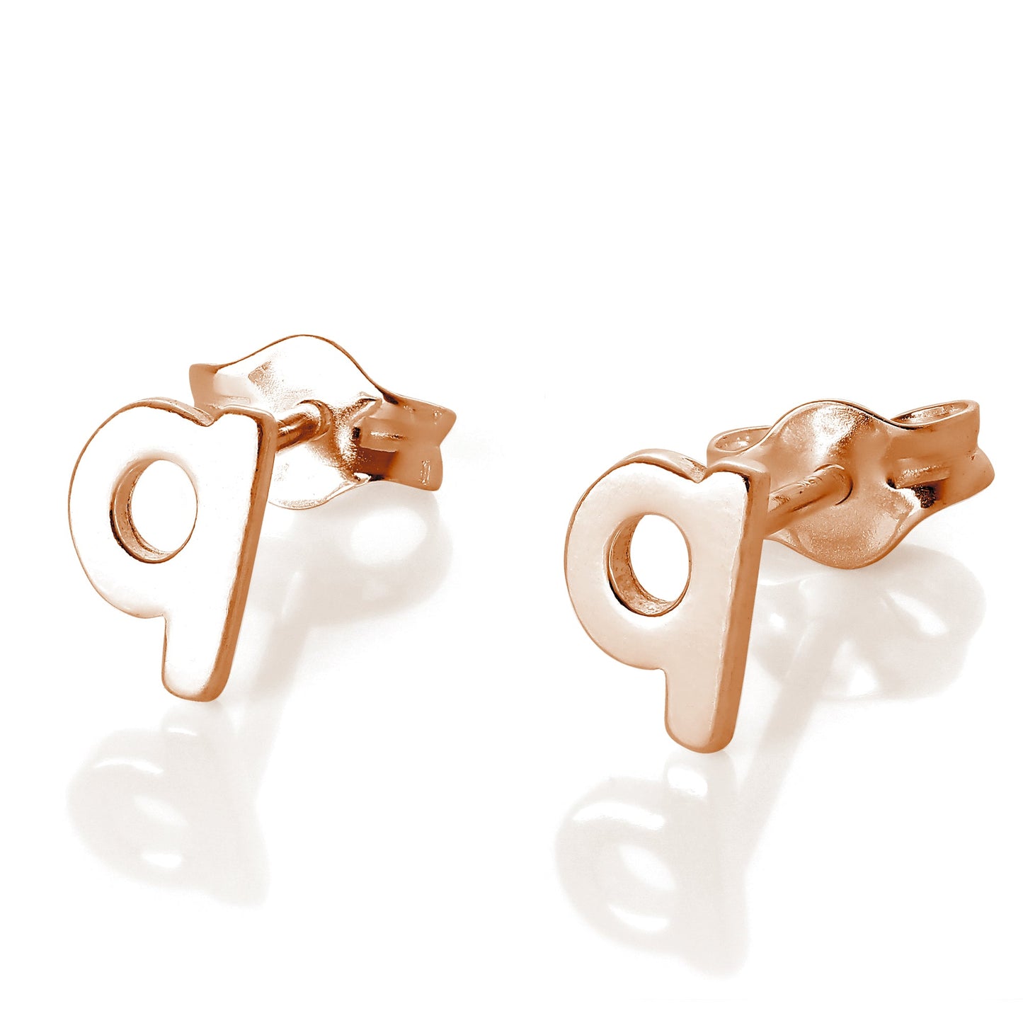 Boucles d'oreilles à tige en argent sterling plaqué or rose avec lettres de l'alphabet (A à T)
