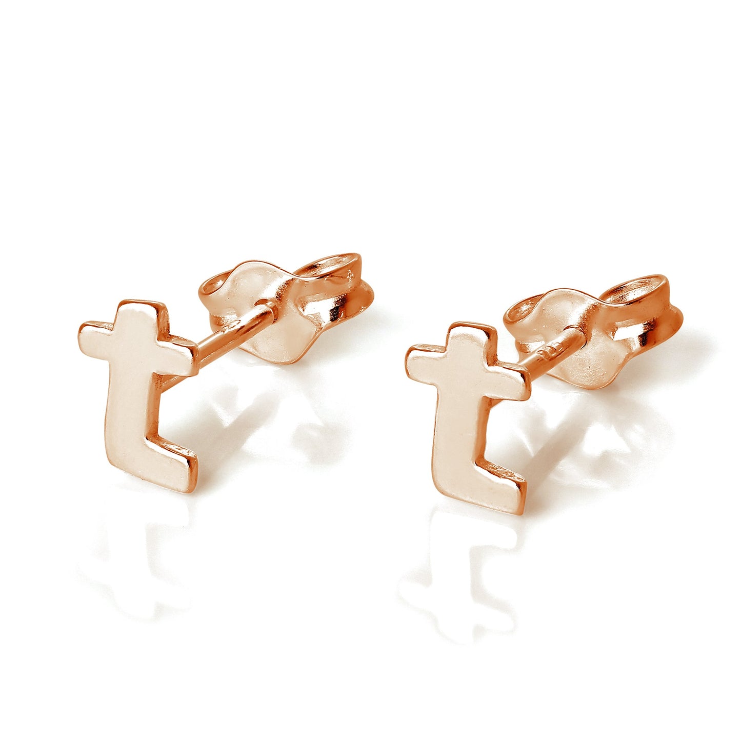 Boucles d'oreilles à tige en argent sterling plaqué or rose avec lettres de l'alphabet (A à T)