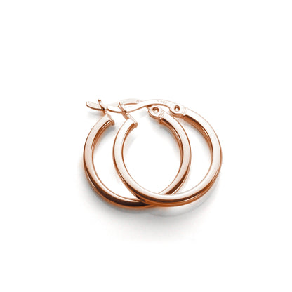 Boucles d'oreilles créoles carrées en argent sterling plaqué or rose de 12 à 40 mm