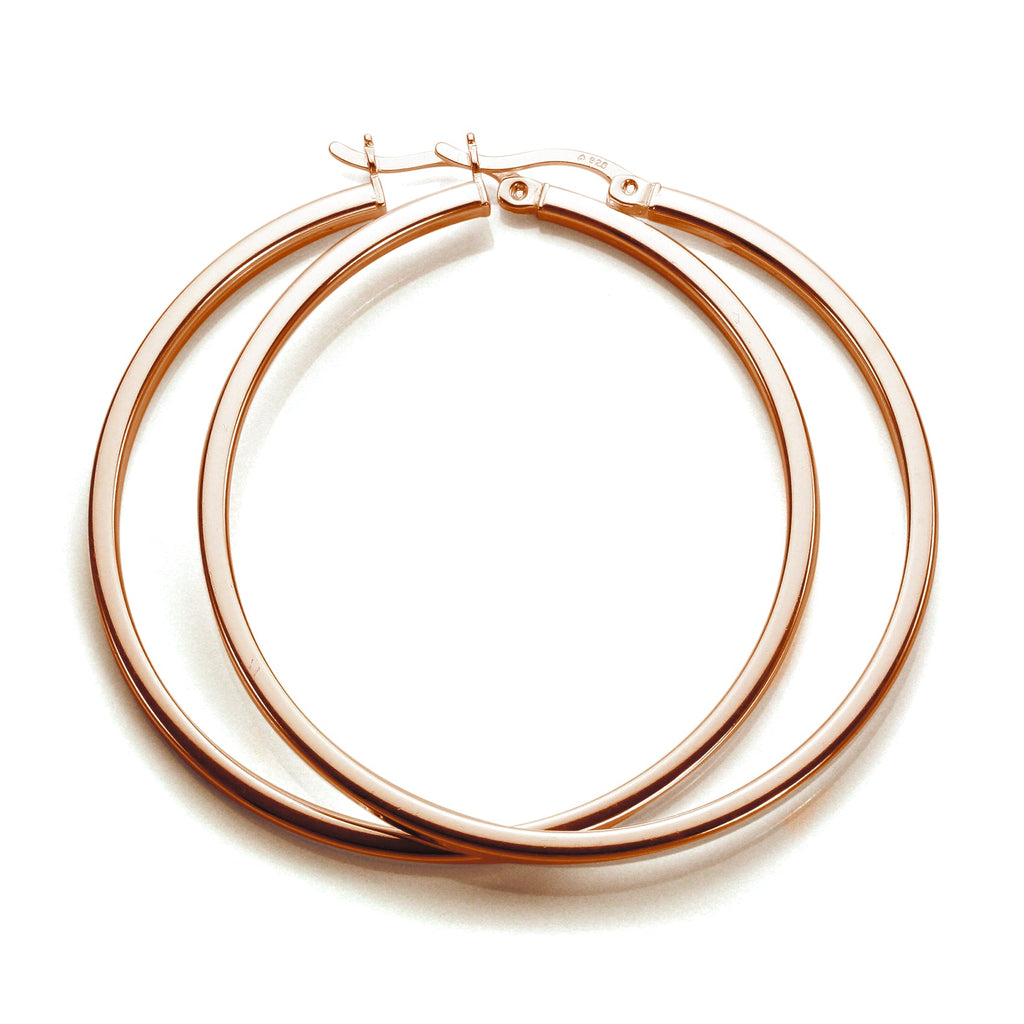 Boucles d'oreilles créoles carrées en argent sterling plaqué or rose de 12 à 40 mm