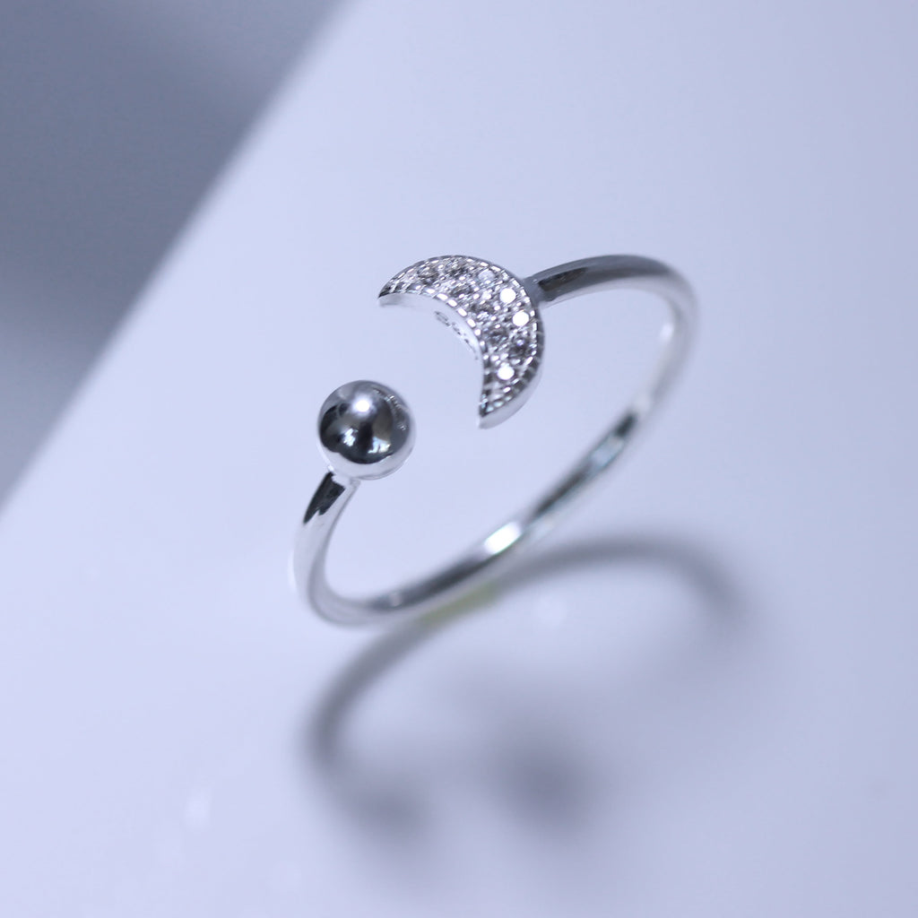 Bague ajustable en argent sterling et zircone cubique en forme de croissant de lune