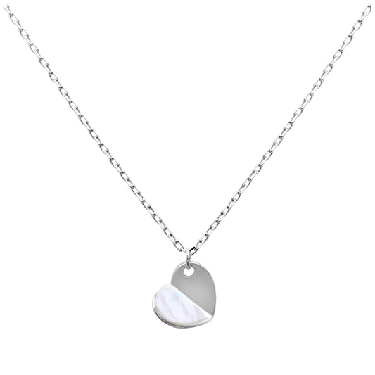 Collier en argent sterling avec cœur en nacre fendue de 45,7 cm