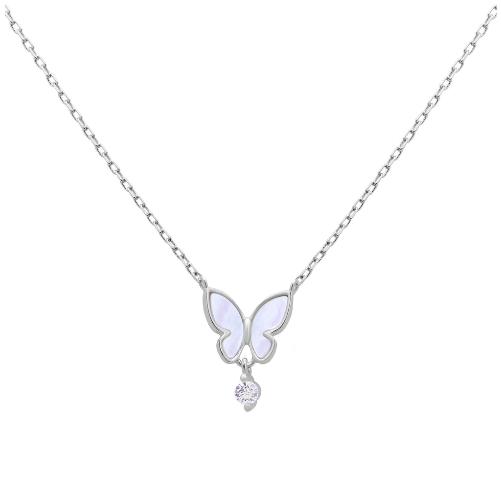 Collier papillon en argent sterling et nacre avec zircones cubiques, 45,7 cm