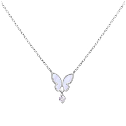 Collier papillon en argent sterling et nacre avec zircones cubiques, 45,7 cm