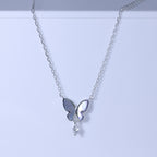 Collier papillon en argent sterling et nacre avec zircones cubiques, 45,7 cm
