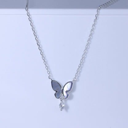 Collier papillon en argent sterling et nacre avec zircones cubiques, 45,7 cm